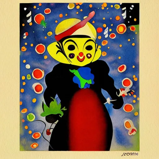 Image similar to impressionist floating technological witch's garden flower puffin punk album cover entree cherry tree, by joan miro and joe jusko and moosa al halyan, 4 k, concept art, watercolor