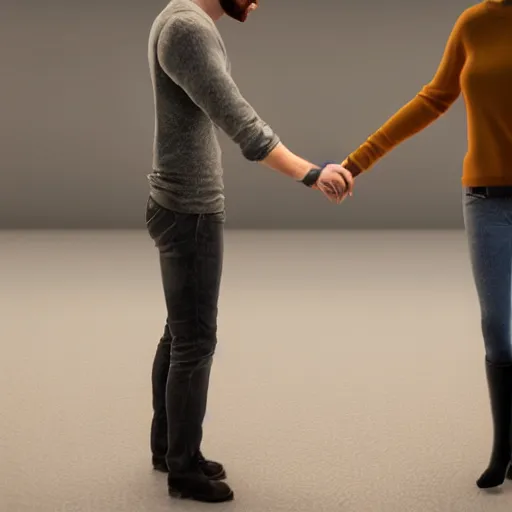 Prompt: highly detailed full body unreal engine 5 render of a woman and a man holding hands