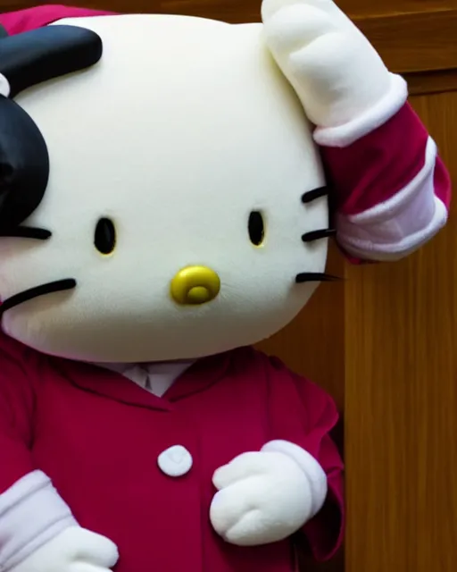 Prompt: photo of judge Hello Kitty, in a courtroom
