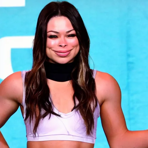 Prompt: Miranda cosgrove beats up ronda rousey in ufc