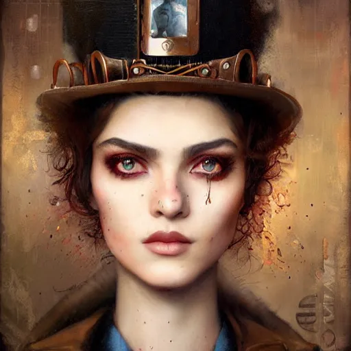 Prompt: lofi steampunk portrait pixar style by Lita Cabellut and Stanley Artgerm and (Tom Bagshaw)