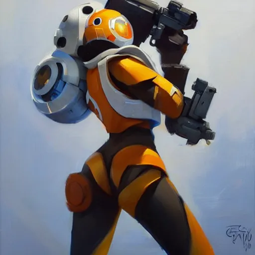 Image similar to greg manchess portrait painting of bb 8 as overwatch character, medium shot, asymmetrical, profile picture, organic painting, sunny day, matte painting, bold shapes, hard edges, street art, trending on artstation, by huang guangjian and gil elvgren and sachin teng