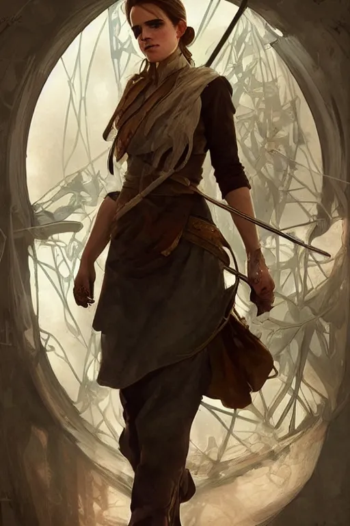 Image similar to high fantasy science-fiction character portrait of Emma Watson in the clothes of a Soviet pioneer, highly detailed, digital painting, artstation, upper body, concept art, smooth, sharp focus, illustration, art by artgerm and greg rutkowski and alphonse mucha