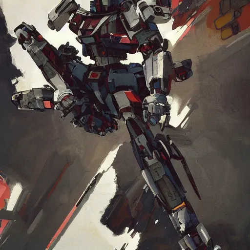 Prompt: Tank girl sitting on top of a Gundam robot mecha head, elegant, highly detailed, digital painting, artstation, concept art, smooth, flat brush strokes, illustration painted by Ashley wood and Bill Sienkiewicz, balanced composition, closeup