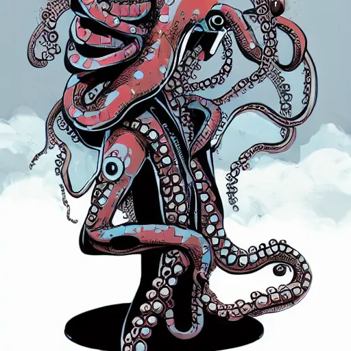 Prompt: cyberpunk octopus wearing a jumpsuit, in the style of Ashley Wood and Jamie Hewlett