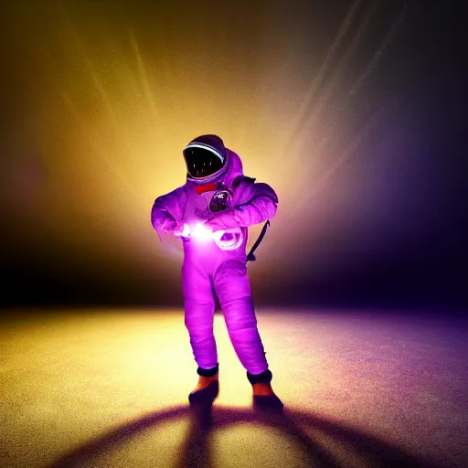Prompt: spacesuit floating through space, cinematic lighting, beautiful, red purple black colors