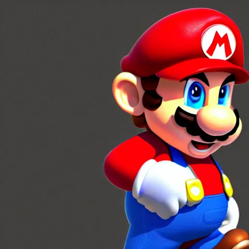 Image similar to an official render of super mario looking at the camera striking a pose, hat ablaze, black background, faint lighting