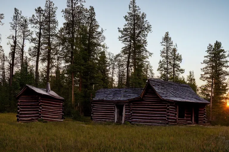 Image similar to frontier cabin at dawn