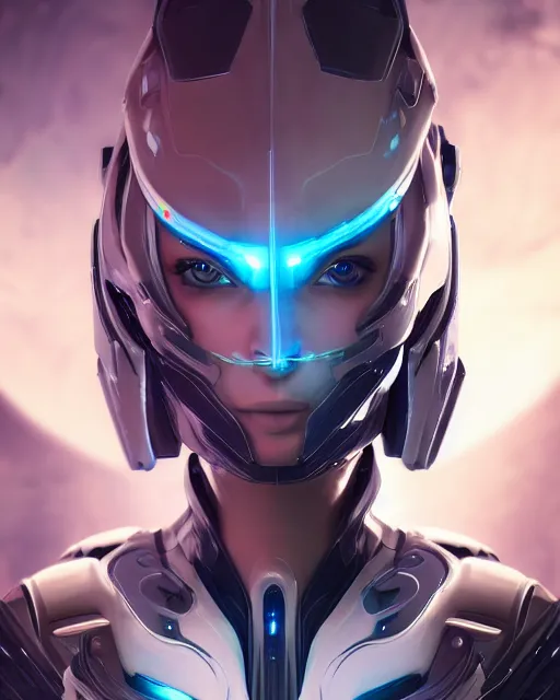 Image similar to perfect android girl on a mothership, warframe armor, beautiful face, scifi, futuristic, galaxy, nebula, raytracing, dreamy, long white hair, blue cyborg eyes, sharp focus, cinematic lighting, highly detailed, artstation, divine, by gauthier leblanc, kazuya takahashi, huifeng huang