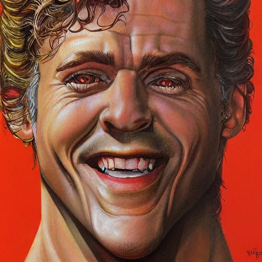 Image similar to portrait of the face of Jordan Peterson smiling sly intricate detailed by boris vallejo