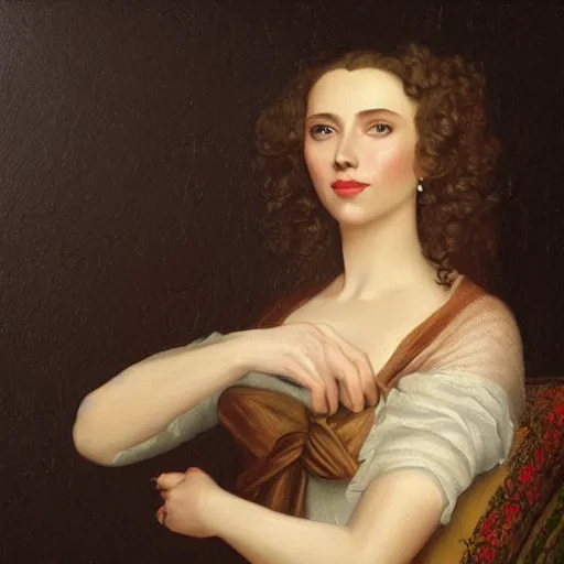 Image similar to portrait of scarlett johansson, 1 8 century painting