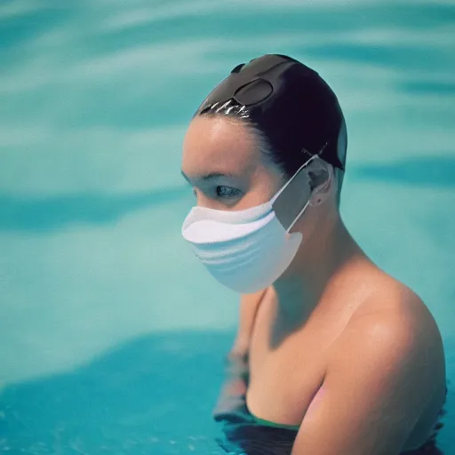 Prompt: swimmer wearing a face mask cinestill, 800t, 35mm, full-HD