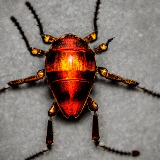 Image similar to close up photo of metal insect with glowing eyes