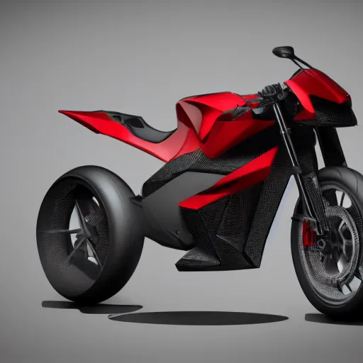 Image similar to detailed design, prototype of next Gen concept red minimalistic motorcycle, Japanese engineering, blade runner style, 3d, photorealism