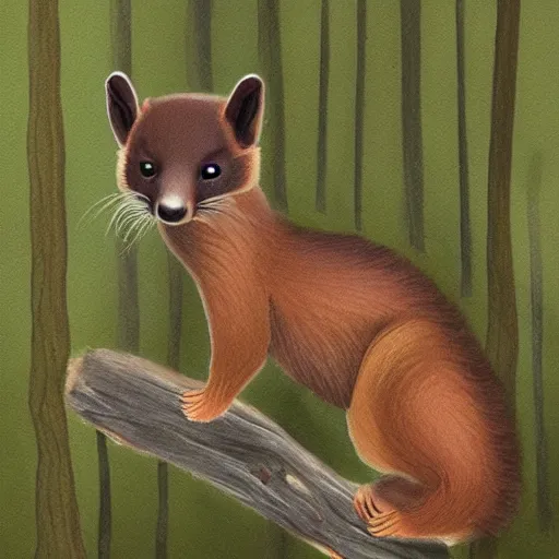 Image similar to pine marten in a forest, by Kate Beaton, digital art, trending on artstation