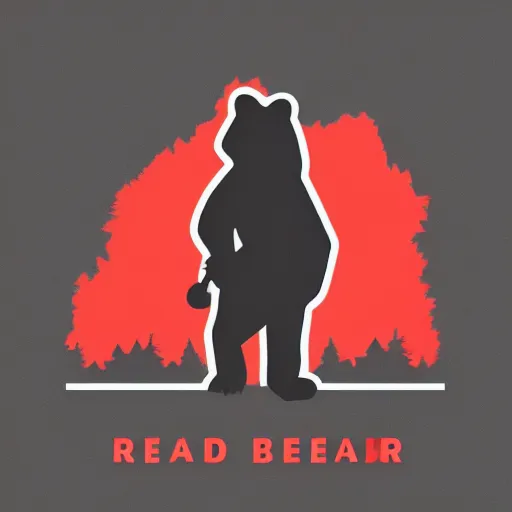 Prompt: red bear walking to the left on a black background, logo