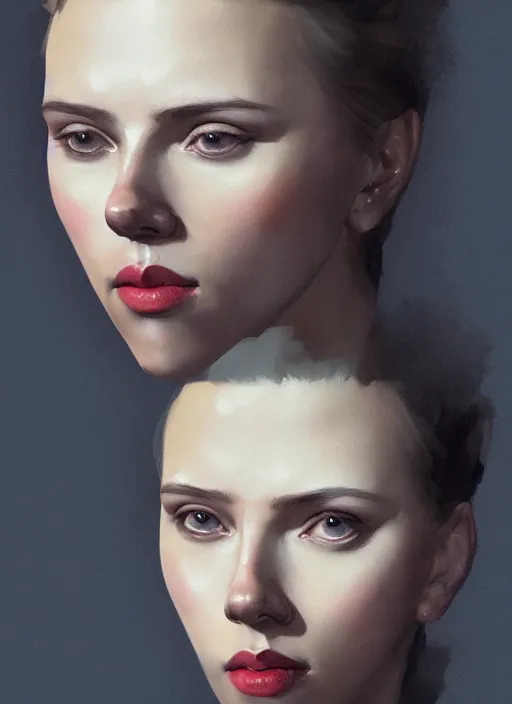 Image similar to A fancy portrait of Scarlett Johansson by Greg Rutkowski, Sung Choi, Mitchell Mohrhauser, Maciej Kuciara, Johnson Ting, Maxim Verehin, Peter Konig, Bloodborne, 8k photorealistic, cinematic lighting, HD, high details, dramatic, atmospheric , trending on artstation