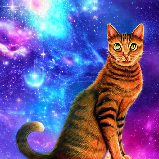 Image similar to cat looking at beautiful colorful galaxy, high detail, digital art, beautiful , concept art,fantasy art, 4k