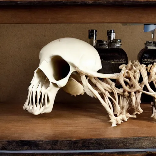 Prompt: a scientific display of a cow skull