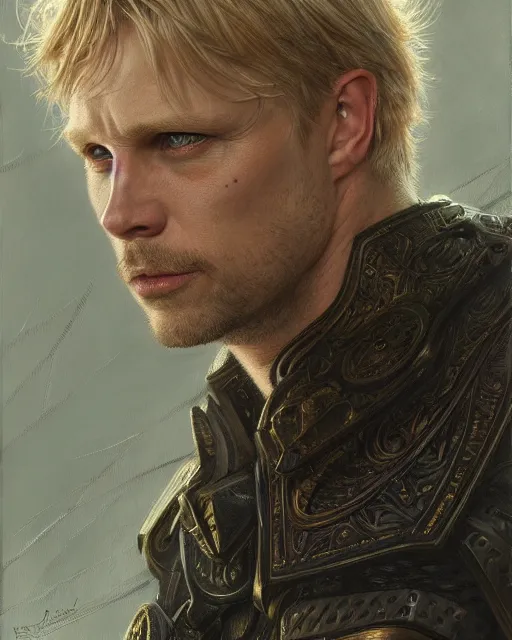 Image similar to attractive arthur pendragon portrait, highly detailed, very intricate, cinematic lighting, closeup painted portrait, by donato giancola and rossdraws and magali villenueve, featured on artstation