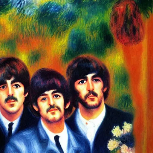 Image similar to Painting of The Beatles, in the style of Renoir