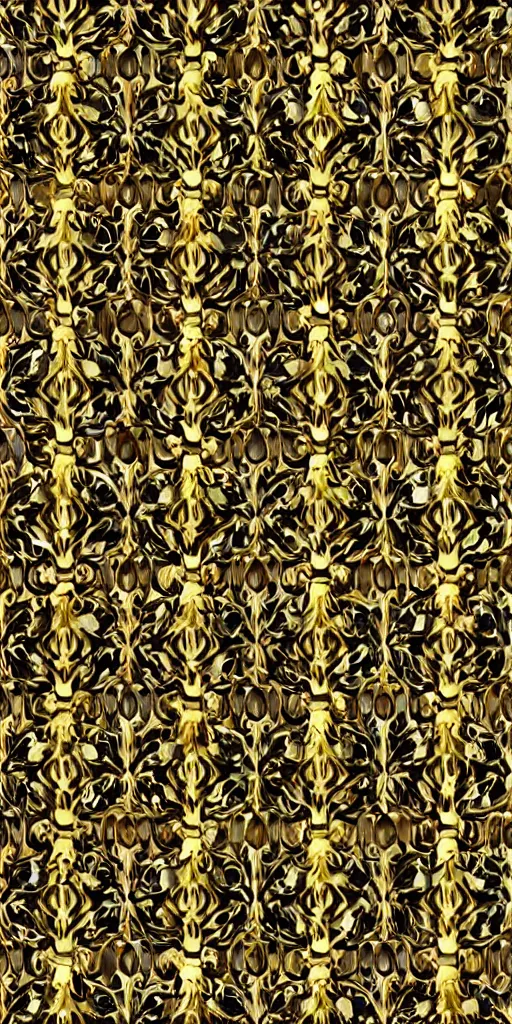 Image similar to https://media.discordapp.net/attachments/1005627368985067550/1006622841485148290/seamless_3D_baroque_gold_pattern_Beautiful_dynamic_shadows__gold_and_pearls_symmetrical_rococo_elements_damask_Artstation_ve_-H_1024_-C_12.0_-n_9_-i_-s_150_-S_3168135737_ts-1660067986_idx-7.png seamless 3D baroque gold pattern, Beautiful dynamic shadows , gold and pearls, symmetrical, rococo elements, damask, Artstation, versace pattern, supersharp, no blur, sharp focus, insanely detailed and intricate, Octane render,8K