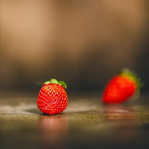 Prompt: a cedar - wood strawberry, bokeh photography