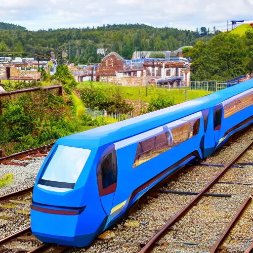 Prompt: a blue hexagonal train