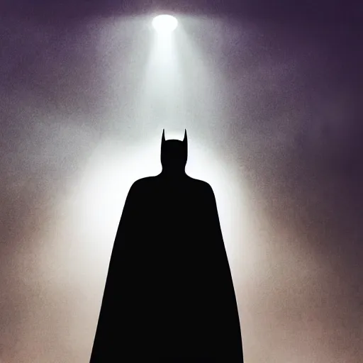 Prompt: BatMan walking towards the camera in a dark environment with on street light shining over him