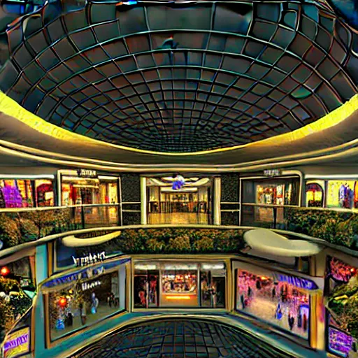 Image similar to hyperrealism photography computer simulation visualisation of parallel universe mall in surreal scene from art house movie from nefuturistic sci - fi setting by caravaggio rendered in mandelbulb 4 d