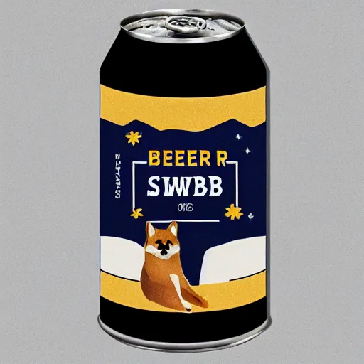 Image similar to a beer can label featuring a shiba inu