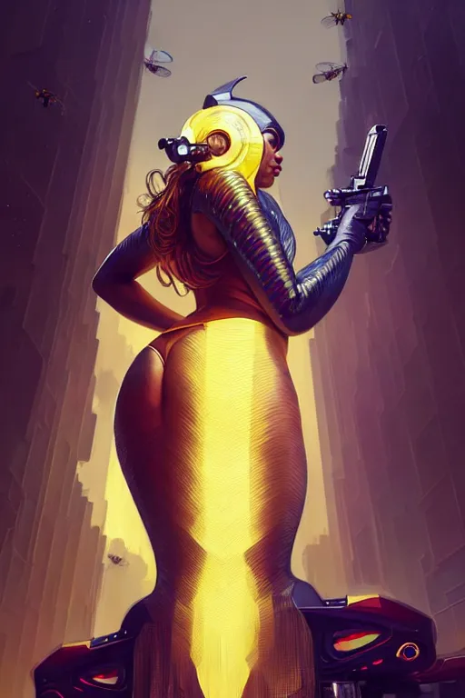 Image similar to gta 5 queen bee profile picture by greg rutkowski, dynamic pose, intricate, futuristic, fantasy, elegant, by stanley artgerm lau, greg rutkowski, thomas kindkade, alphonse mucha, loish, norman rockwell, fantasy lut, asymmetric, long hair, retro computer graphics, video game, fluid lines,