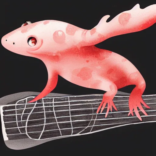 Prompt: axolotl playing in the guitar, trending on artstation