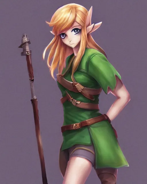 Image similar to female link, full body portrait, highly detailed, trending on pixiv, intricate