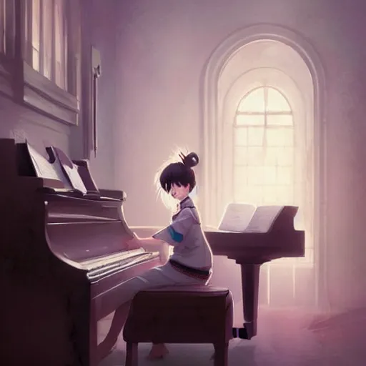 Image similar to anime girl Playing the Piano instrument , digital Art, Greg rutkowski, Trending cinematographic artstation