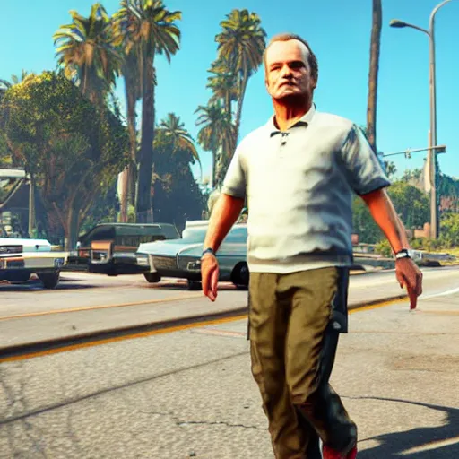 Image similar to bill murray as the protagonist of gta 5, screenshot