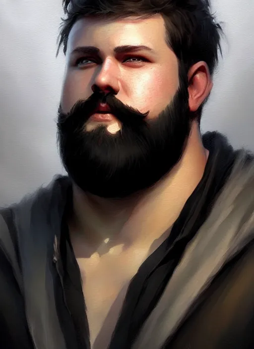 Image similar to a _ fantasy _ style _ portrait _ painting _ of white male short black hair chubby disconnected beard, rpg dnd oil _ painting _ unreal _ 5 _ daz. _ rpg _ portrait _ extremely _ detailed _ artgerm _ greg _ rutkowski _ greg