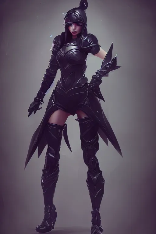 Image similar to A female league of legends character, fullbody art, wearing fully kitted black armor, character concept, dynamic posing, 8k, trending on artstation