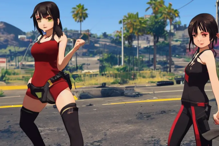 Image similar to Megumin in GTA V casts explosion, PhotoRealistic San Andreas ENB