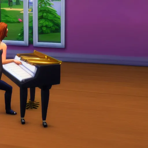 Image similar to cat playing piano, the sims 4