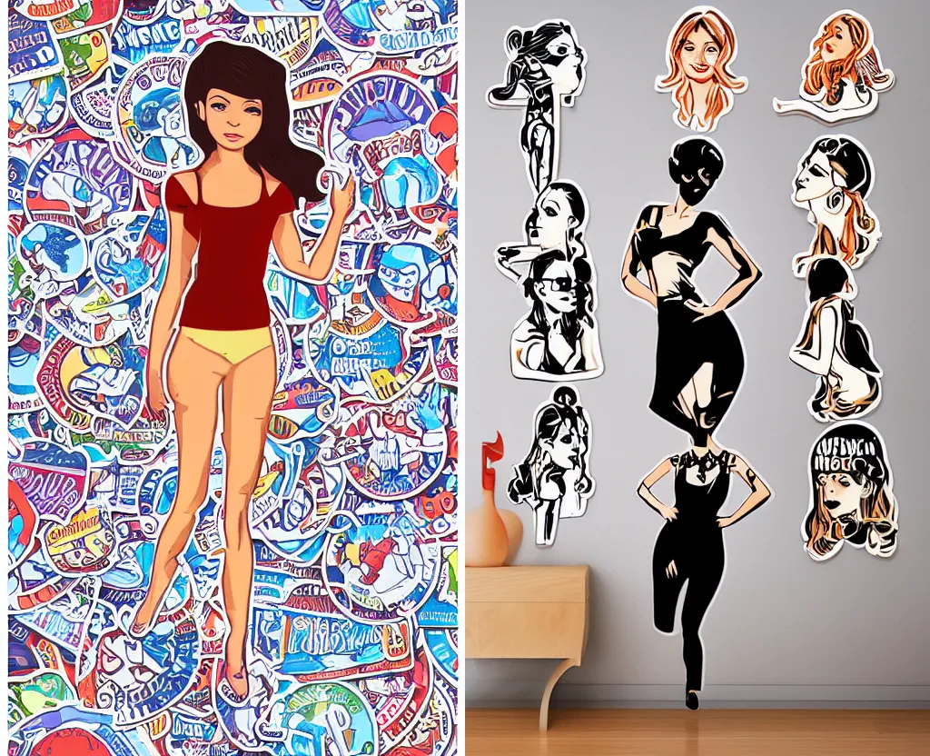 Prompt: sticker illustration women full body fashion