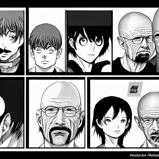 Image similar to manga panel of walter white in the style of kentaro miura, 8 k, 4 k, masterpiece, trending on artstation