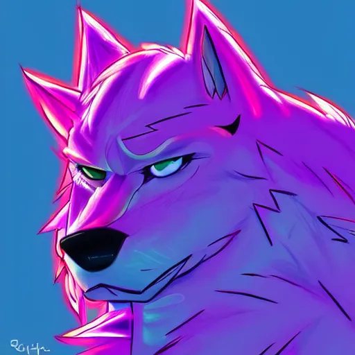 Image similar to a chill synthwave wolf character, digital painting, synthwave, vivid, furaffinity, furry, furry fandom