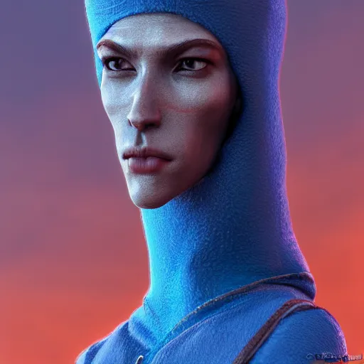 Image similar to a highly detailed portrait of a humanoid giraffe in a blue cloak, adventurer, artstation, deviantart, professional, unreal engine 5, octane render