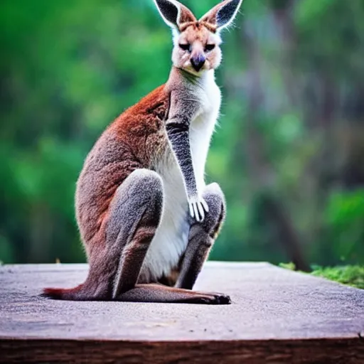 Image similar to a kangaroo - cat - hybrid, animal photography