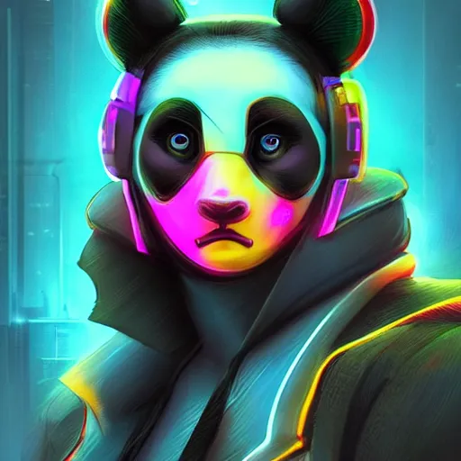 Image similar to cyberpunk panda neon stylized artgerm artstation hd cgsociety cgi realistic dramatic cinematic artistic trending detailed