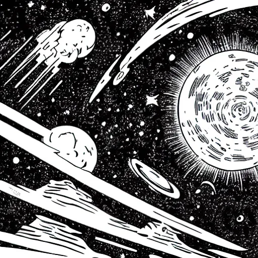 Image similar to colorful mcbess style interstellar war