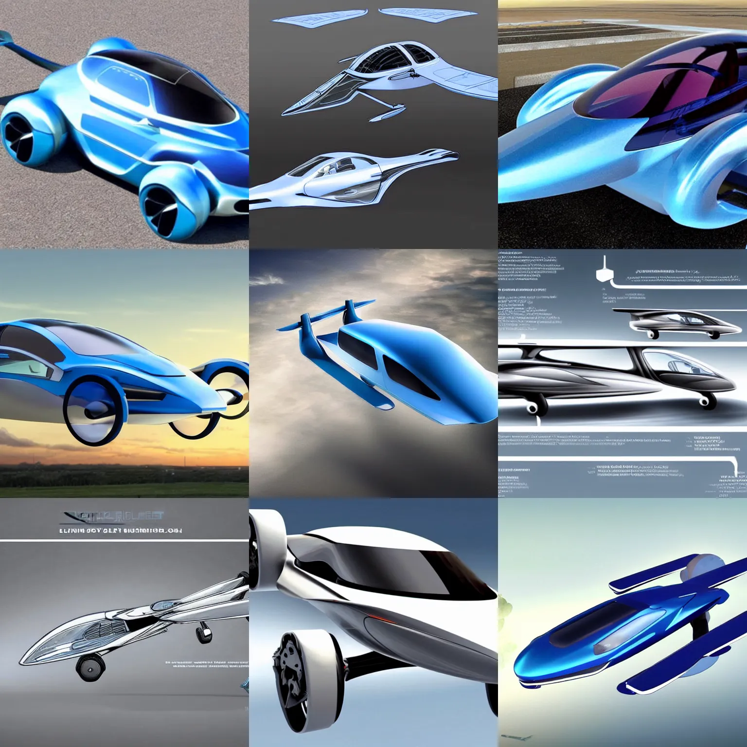 Prompt: a detailed blueprint of a flying car concept from 2 0 2 5