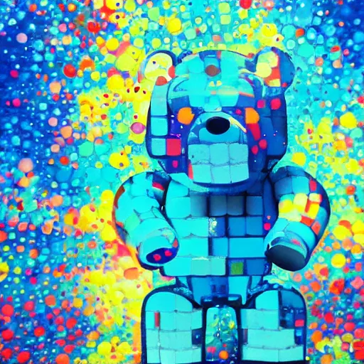 Prompt: a a bearbrick, covered by Acrylic fluid artistic effect, abstract, sparkling