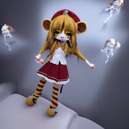 Image similar to cute fumo plush of a lion girl, anime girl, vray